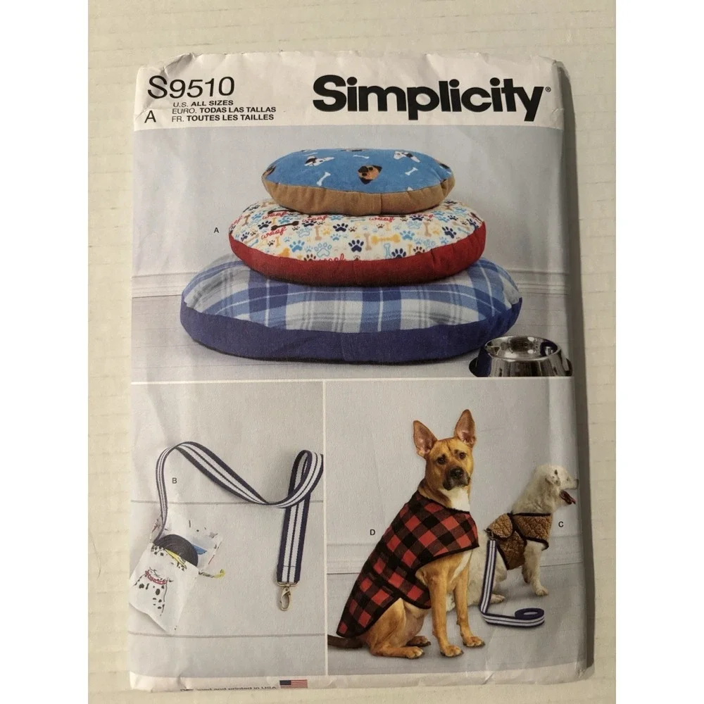 SIMPLICITY CRAFT PATTERN 9510 DOG BEDS LEASH COAT VEST SIZES SM MD LG XL NEW